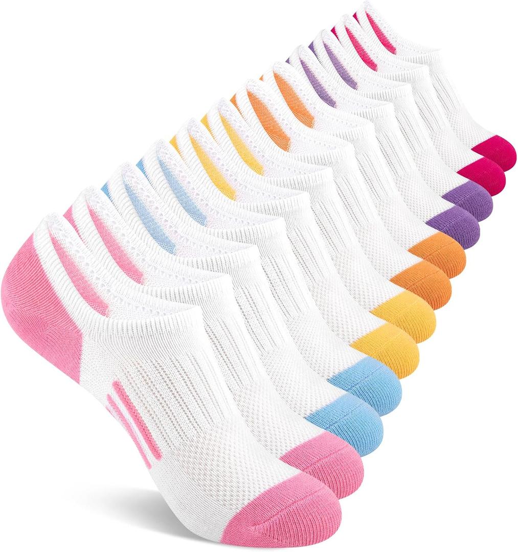 Comfoex 12 Pairs Girls No Show Socks Cotton Non Slip Mesh Low Cut Ankle Invisible Kids Socks With Grips (S)