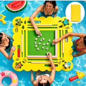 36" Foldable Floating Mahjong Table for Pool, Waterproof Portable Stable Pool Game Table, Floating Board Pool Game Tray Ideal for Friends Gatherings, Pool Summer Party, Lemon