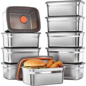 10 Pack Stainless Steel Food Storage Containers with Airtight Lids, 50 Oz Each - Stackable, Leakproof Kitchen/Freezer Meal Prep Containers (Dishwasher Safe)