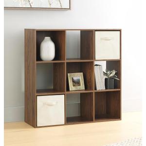 Whitmor 9 Cube Storage Organizer, Open Storage Display Bookshelf, Storage Cabinet for Living Room, Bedroom, Home, Office, Walnut, 9 Cube, 35.5"L x 11.7"W x 35.5"H