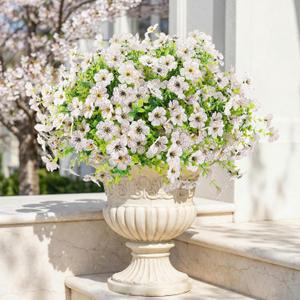 ATTGREAT Artificial Flowers Outdoors Faux Plants UV Resistant Fake Flowers Daisy Plastic Greenery Plnats Outside for Garden Planter Patio Porch Spring Summer Home Home Decor, 12 Bundles (White)