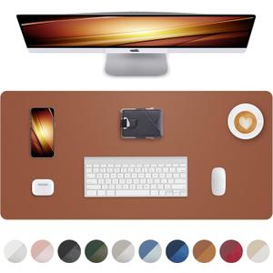 Leather Mouse Pad & Desk Blotter Mat - Non-Slip PU Laptop Desk Pad, Waterproof Writing Pad for Office & Home (Brown, 36" x 17")