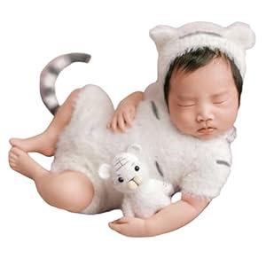 Vemonllas Newborn Photography Props Outfits Newborn Photo Props Girl Boy Baby Tiger Hat Romper Tail Baby Photo Shoot Prop