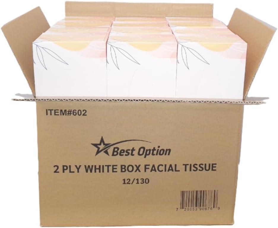 Best Option Soft 2-Ply Facial Tissue White 130-Count Box Pack of 12 for Office