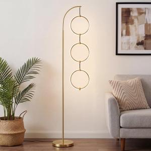 Bairth Gold 3-Light LED Floor Lamp, Modern Arc Floor Lamp for Living Room, Industrial Stepless Dimmable & 3-Way Dimmable Tall Arch Standing Floor Lamp for Reading, Bedroom, Office, Antique Brass
