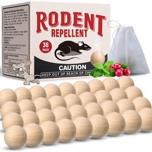 Rodent Repellent 36 Balls, Mouse Repellent Indoor for House, Car & Garage Safe & Natural Peppermint Oil Moth Balls for Rodents, Rat & Mice Repellent for Home, Office, & Outdoors