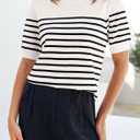 ZESICA Women's Casual Striped Tops Short Sleeve Crew Neck Ribbed Knit T Shirts Comfy Loose Basic Pullover Sweater (M)