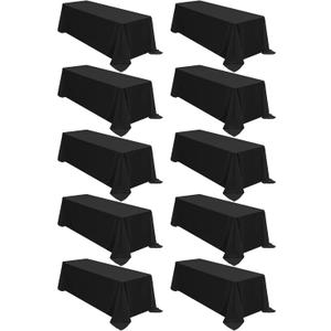 10 Packs 90 x 132 Inch Tablecloth, Black Polyester Table Cloth for 6ft Rectangle Tables, Stain and Wrinkle Resistant Washable Fabric Table Cover for Wedding Banquets Parties Buffet Dining Table