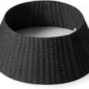 28in Christmas Tree Collar - Wicker Woven Tree Collars for Artificial Trees - Handmade Rattan Rustic Farmhouse Basket for Tree Base Cover with Cord Cut-Out for 6ft 7.5ft 8ft Trees (Black)