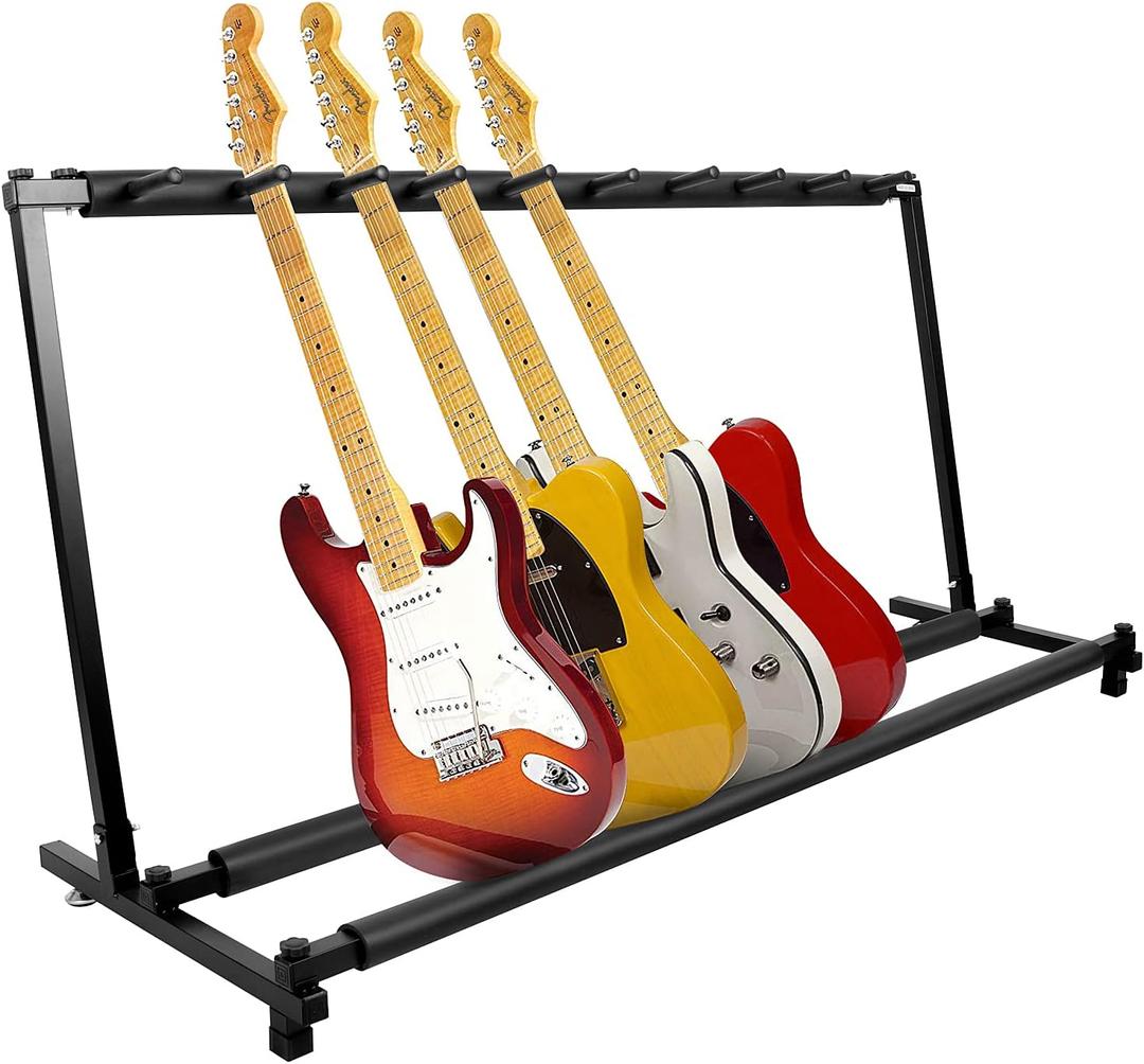Kuyal Multi-Guitar Display Rack, Folding Stand for Band Stage, Bass & Acoustic Guitars, Black (9 Holder)