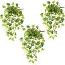 INQCMY Artificial Fake Hanging Plants Philodendro for Outdoors Spring Decoration, 3Pcs Faux Pothos Vines Realistic Greenery UV Resistant for Home Office Bedroom Bathroom Living Room Indoor