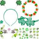 3 x DPKOW 9Pcs St Patricks Day Accessories for Women Men, Shamrock Glasses Badge Headband Lcuky Clover Temporary Tattoos Irish Lei, St Patty's Day Accessories Decorations Irish Party Favors Gifts