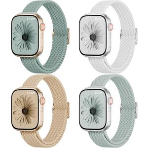 4 Pack Slim Braided Stretchy Compatible with Apple Watch Band Size: 38/40/41/42mm(Series 11/10) Women Men, Solo Loop Nylon Thin Strap for iWatch Series 11 10 9 8 7 SE 6 5 4 3 Ultra