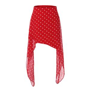 EXLURA Women Summer Boho Skirts Polka Dot Asymmetrical Midi Skirts Red (Red, XS)
