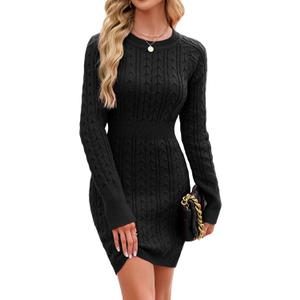 ZAFUL Womens Cable Knit Sweater Dress Long Sleeve Crew Neck Winter Bodycon Mini Fall Dresses 2025 (Small)