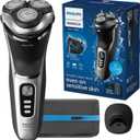 Philips Norelco Shaver 3900 Series, Wet and Dry Electric Shaver, P-Cap, Travel Pouch, Charging Stand, Storm Blue, Model S3341/92 (Silver New)