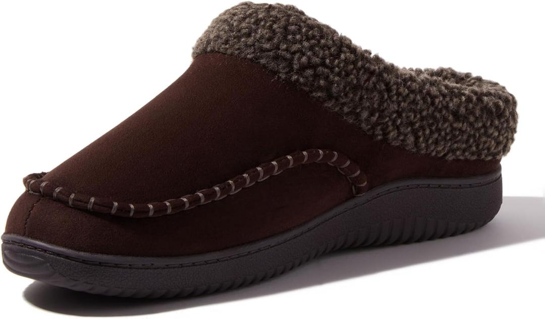 Dearfoams mens Breathable Memory Foam Slip on Marshall Indoor House Shoe Moccasin Slipper (13-14, Coffee)