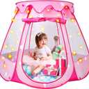 Princess Tent Girls Kids Playhouse Pop Up Play Tent with Star Light Tent for Kids Ball Pit Toys for 1,2,3 Years Girl Birthday Gift for Indoor Outdoor Toddler Girl Gift, Easy to Pop Up and Assemble