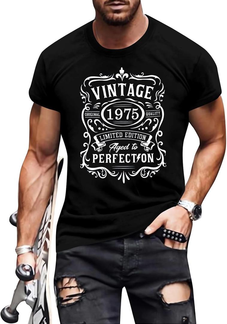 50th Birthday Vintage Shirt for MenVintage 1975 Shirt Aged to Perfection Graphic Tee 50th Birthday Gift (Medium, Black)