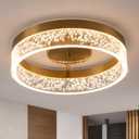 Jaycomey Modern LED Ceiling Light Fixture, 11.65" Flush Mount Kitchen Lighting Gold with Clear Seeded Acrylic Lampshade,Round Ceiling Lamp Lights for Hallway Dining Room