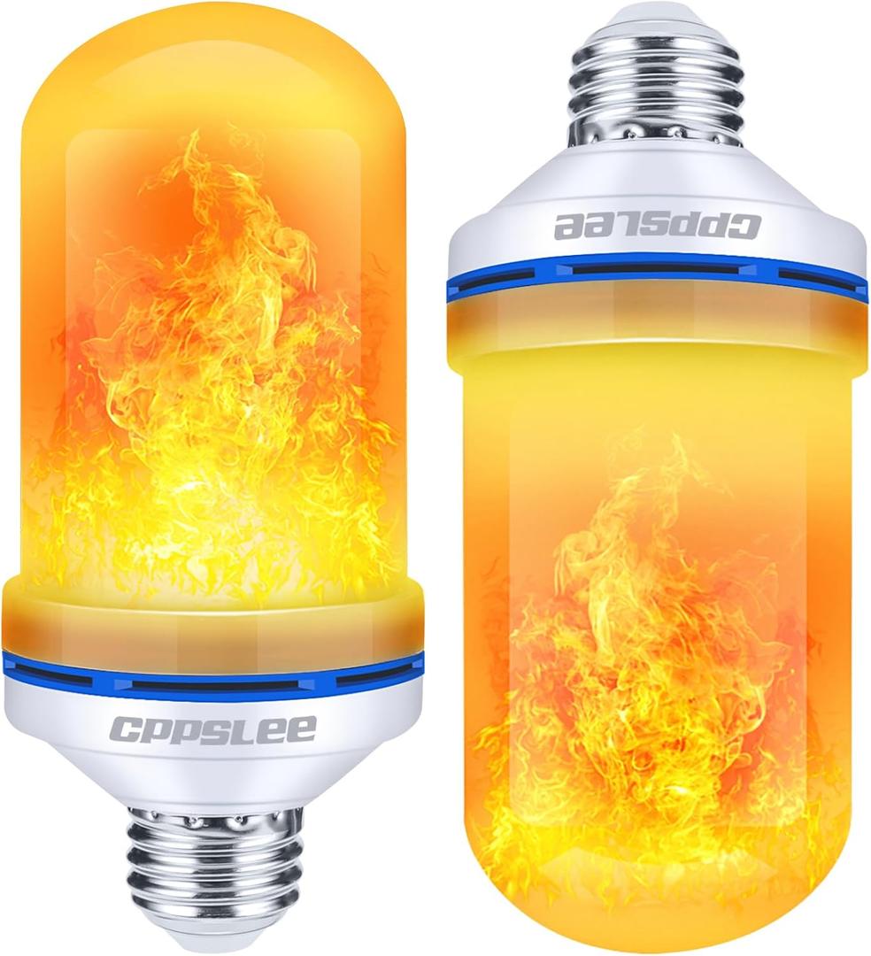 CPPSLEE LED Flame Light Bulbs, 4 Modes Flickering Light Bulbs, E26 Base Fire Flame Bulb for Halloween Christmas Decorations Patio Outdoor Indoor Home Decor (Yellow, 2 Pack)
