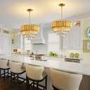 Gold Crystal Chandelier 3-Tier Dining Room Chandelier Light fixtures Modern Chandeliers for Dining Room Small Pendant Light Fixture for Living Room Foyer Kitchen Island Entryway Round 5 Light W15.7