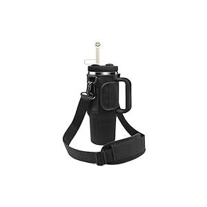 Water Bottle Carrier Bag for Stanley Cup 40oz with Phone Pocket, Adjustable Strap, Keychain, Silicone Boot Sleeve Bumper Bottom Cover Anti-Scratch Protective Suitablefor Stanleys Tumbler-Black