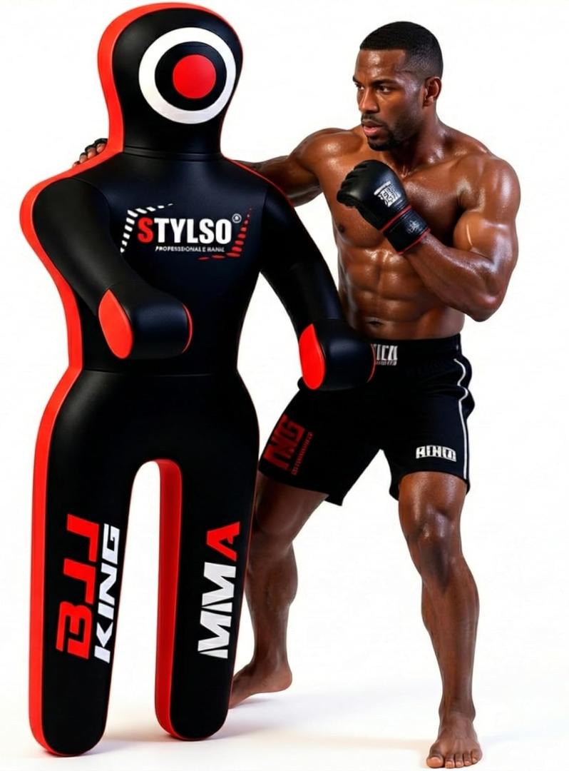 Un-Filled Grappling Dummy Wrestling Dummy Jiu Jitsu Dummy for BJJ MMA Judo Karate Training Adult Kids and Youth Practice Tackling Dummies (6ft / 72", Black)