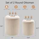 CAROLMADE Set of 2 Round Ottoman with Storage, Upholstered Vanity Stool Support 330lbs Multifunctional Coffee Table Ottoman Velvet Foot Rest Stool or Living Room Bedroom Dorm (Beige)