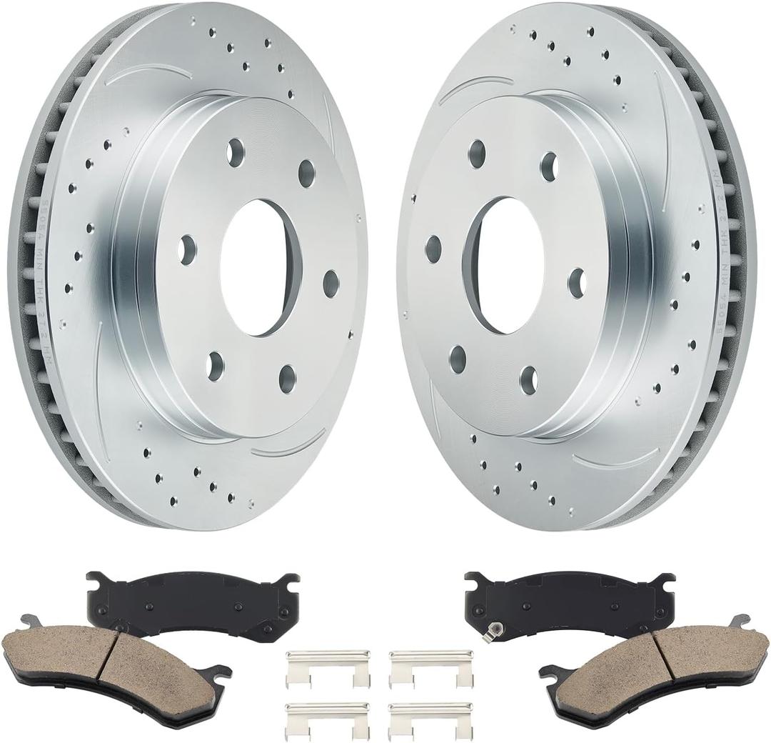 BDFHYK Front Brake Kit Compatible with GMC Savana 1500 03-08, Yukon XL 1500 01-06, Compatible with Chevrolet Express 1500 03-08, Drilled Slotted Brakes Rotors and Ceramic Brake Pads, Replace S-55054