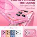 BERFY for iPhone 17 Pro Case for Women, Compatible with MagSafe, Clear Glitter Shockproof Protective Case, Anti-Yellowing, with Screen Protector & 3 Diamond Camera Lens Covers 6.3", Sparkle Hot Pink