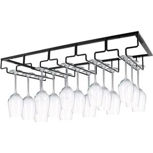 MOCOUM Wine Glasses Rack Under Cabinet Stemware Rack, Glass Hanger Rack Wire Glass Holder Storage Hanger for Cabinet Kitchen Bar (Black, 5 Rows 1 Pack)