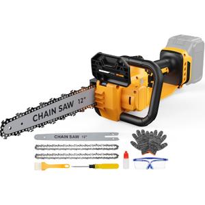 Mini Chainsaw for Dewalt 20V Max Battery, 12 Inch Electric Chainsaw Cordless with Dual Safety Lock, Hand Held Chain Saw for Wood Cutting, Tree Saw Trimming and Branch Pruning (Battery Not Included) (Yellow)