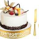 MTJYQTF Gold Cake Stand Set - Metal Round Cupcake Dessert Stand with Cake Cutting & Cake Spatula for Party, Candy Table Display for Wedding Birthday Baby Shower（12x12x2.4 IN） CS003-pan
