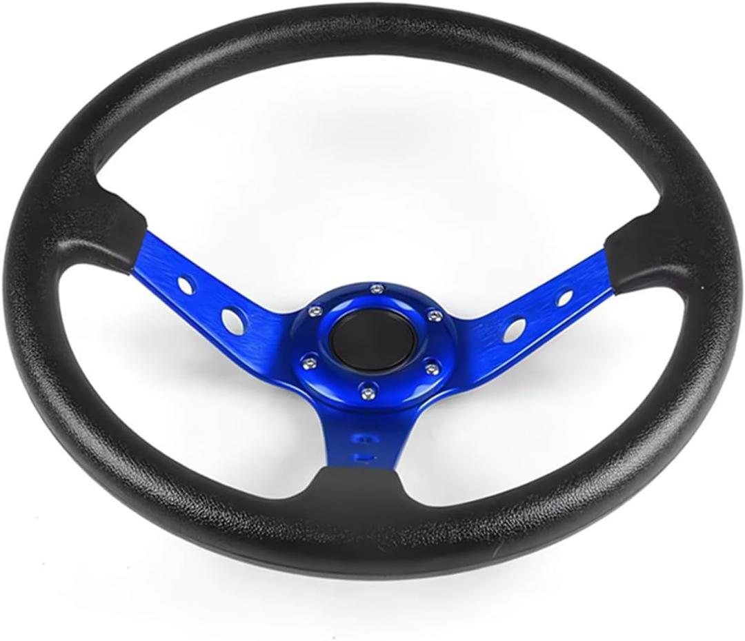 Universal Racing Steering Wheel,Drifting Deep Dish Steering Wheel 13.8/350mm 6 Bolts Grip Vinyl Leather & Aluminum with Horn Button for Car Golf Cart (Blue)