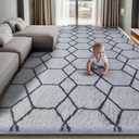 Super Soft Shaggy Area Rug, 8X10 Soft Plush Fluffy Rug for Bedroom Living Room, Modern Moroccan Geometric Carpet for Home Decor Aesthetic, Anti-Skid Carpet for Kids Room, Nursery, Grey and Black