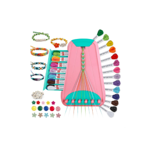 Arts and Crafts for Kids Ages 8-12,Friendship Bracelet Making Kit for Girl,Kids Jewelry Making Kit with 28 Pre-Cut Threads,Christmas Birthday Gifts for Ages 6 7 8 9 10 11 12 Year Old Pink/Cyan