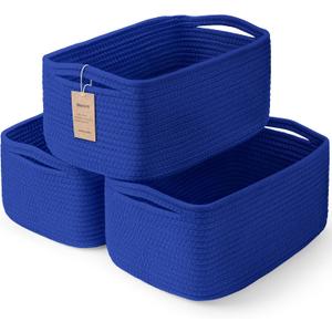 3-Pack Small Storage Baskets for Organizing | Woven Shelf Toy Basket | Rope Baskets for Gifts Empty | Closet Organizer Bins with Handles | Cube Decorative Box | 11.87.85.1 | Klein Blue