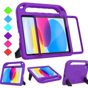 BMOUO Kids Case for iPad 11th Generation (A16) 11 Inch 2025/iPad 10th Generation 10.9" 2022 - with Built-in Screen Protector, Shockproof Handle Stand iPad 11th/10th Generation Case for Kids, Purple