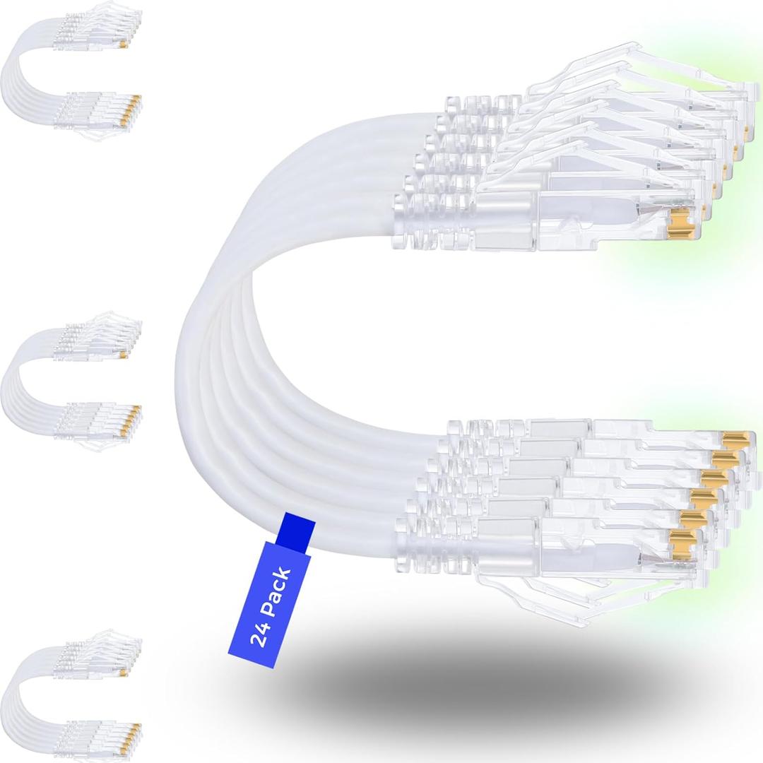 Rapink Patch Cables Cat6/ Cat6a 2ft (24 Pack) Slim, Cat6a Ethernet Patch Cable 10G Support, Snagless Cat 6 Patch Cable for Patch Panel to Switch, Flexiable Cat6 Ethernet Cable White