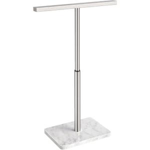 Hand Towel Holder Stand, T-Shape Hand Towel Rack for Bathroom, Hand Towel Stainless Steel for Kitchen Vanity Countertop, Marble Base Brushed Adjustable 9.06" -17.68" (Silver)