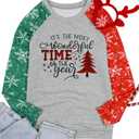 TAOHONG Merry Christmas Sweartshirt for Women Xmas Buffalo Plaid Tree Tops Color Block Snowflake Print Long Sleeve Shirt (XL)