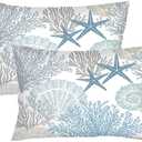 Beach Theme Throw Pillow Cover Queen Size Set of 2,Nautical Blue Coral Starfish Ocean Marine Coastal,Lumbar Pillow Case Standard Pillow Cases with Zipper Decorative Cushion Covers,20"x30",Teal Blue (Color 8)