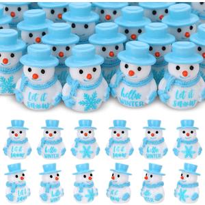 30 Pcs Mini Snowman Figurines, Miniature Christmas Figurines, Tiny Resin Snowman Decoration with Hat, Winter Ornaments for Crafts DIY Xmas Party Favor Stocking Stuffers (3 Styles)