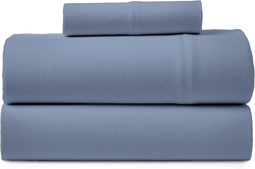 Road Trip America Jersey Sheets Set - Cotton 3 Pieces Twin Set - T-Shirt Soft Knit Stretchy Bed Sheets - All Seasonal and Deep Pockets - Certified by Oeko-TEX (Captain's Blue, Twin)