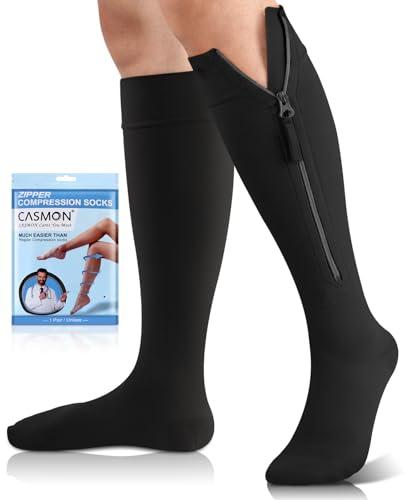 Casmon 15-20mmHg Zipper Compression Socks for Women and Men, Knee High Compression Stockings, Medical Closed Toe Support Socks for Varicose Veins, Post-surgery, Swelling, Nurses, Pregnancy (1 Pair)