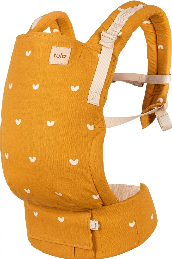 Baby Tula Cotton FreetoGrow Baby Carrier  Adjustable, Comfortable, Newborn to Toddler Carrier  Ergonomic Fit for 7lbs to 45lbs  Back & Front Carry Options  Play (Yellow/Hearts)