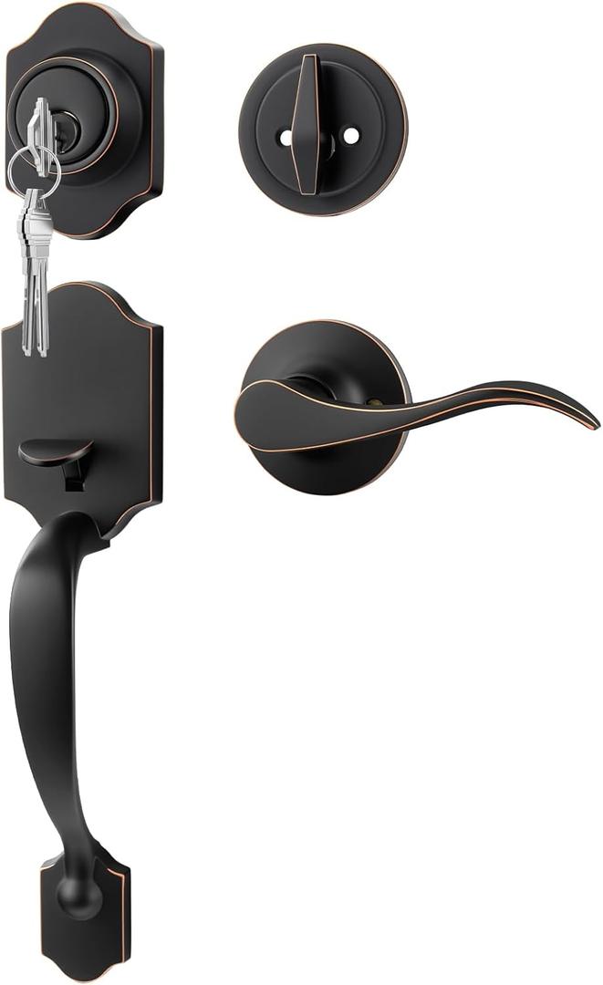 Goldenwarm Front Door Lock Set, Oil-Rubbed Bronze Front Door Handle and Deadbolt Set, Exterior Door Lock Set, Front Door Handles and Locks (1 Pack)