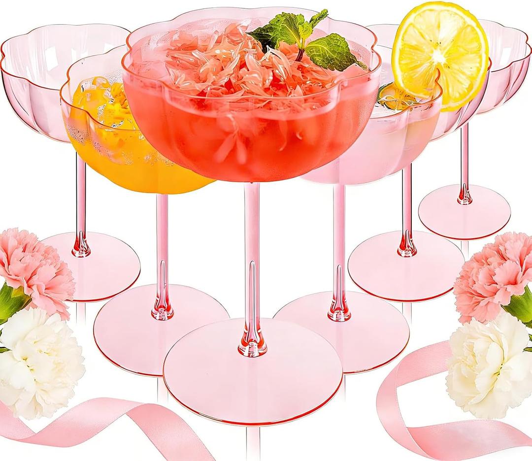 Ciaell 12PCS Plastic Martini Glasses - 10 Oz Pink Elegant Disposable Cocktail Glasses for Champagne Wine Wedding Party Anniversary Bar & Mother's Day