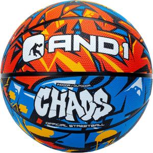 AND1 Chaos Rubber Basketball: Official Regulation Size 7 (29.5 inches) Rubber Basketball - Deep Channel Construction Streetball, Made for Indoor Outdoor (Orange/Blue)